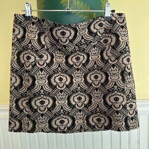 Diane Von Furstenberg 6 wool blend printed patter mini skirt black gold